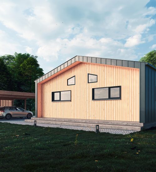 LeonWood-Blockhaus_Billund_03_Rueckansicht_mit_Carport_rgb